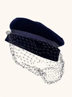 Vintage Amy New York Blue Velvet Hat Veil Netting Pillbox Cocktail Church